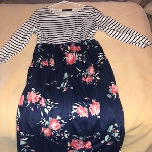 Floor length M floral dress/striped dress